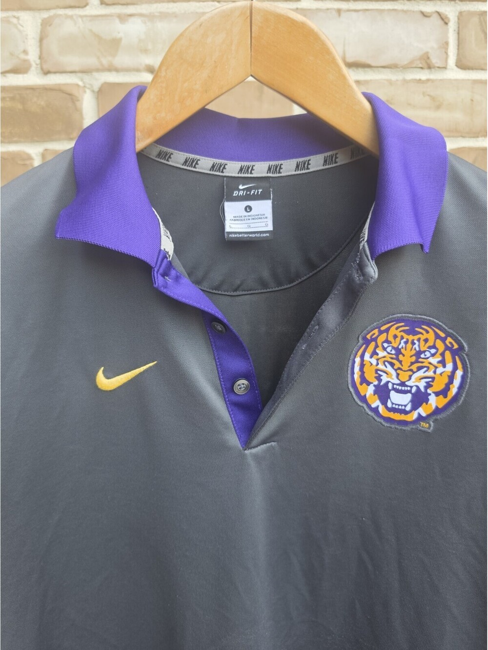 Nike Dri-FIT LSU Tigers Polo Mens L Petroleum Engineering Purple Gray NCAA